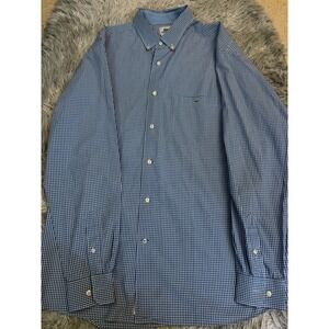 Lacoste Button Down Shirt Mens 42 Large Blue Gingham Check Long Sleeve Croc Logo